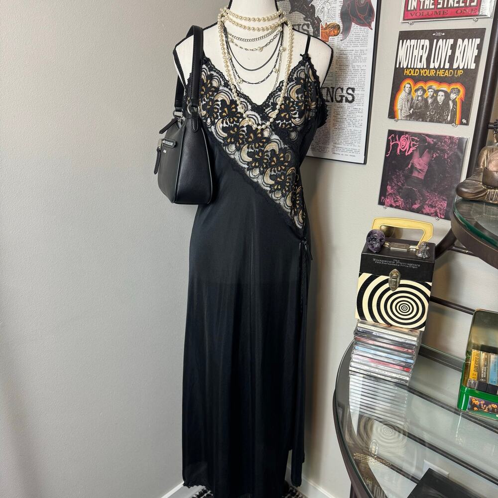 Soft Moments New York Black / Gold Slip Dress Nightgown